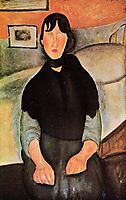 Dark Young Woman Seated by a Bed, modigliani