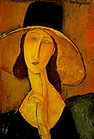 Portrait of Jeanne Hebuterne with big hat, 1917, modigliani