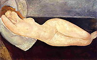 Reclining nude with head resting on right arm, modigliani