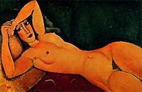 Reclining nude with Left Arm Resting on Forehead, 1917, modigliani