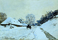 Cart on the Snow Covered Road with Saint-Simeon Farm, 1865, monet