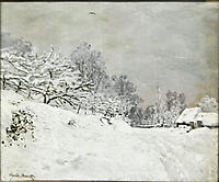 Environs of Honfleur, Snow and Landscape Winter Road or past the farm San Simon or Snow Effect, 1867, monet