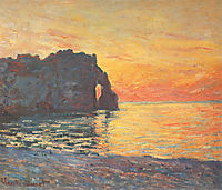 Etretat, Cliff of d`Aval, Sunset, 1885, monet