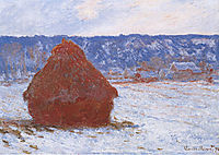 Grainstack in Overcast Weather, Snow Effect, 1891, monet