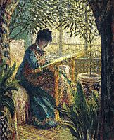 Madame Monet Embroidering , 1875, monet