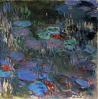 Water Lilies, Reflections of Weeping Willows (right half), 1919, monet