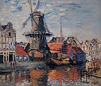 Windmill on the Onbekende Canal, Amsterdam, 1874, monet