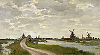 Windmills at Haaldersbroek, Zaandam, 1871, monet