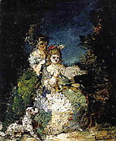 Young Girls and Dog in a Park, monticelli