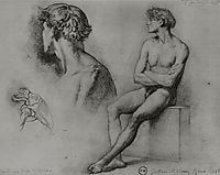 Male nude and other studies, 1858, moreau