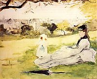 Woman and Child Seated in a Meadow, 1871, morisot