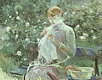 Young Woman Sewing in a Garden, 1881, morisot