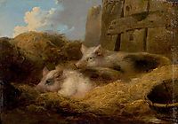Two Pigs in Straw (Barn with Pigs), morland