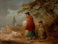 Woman, Child and Dog on a Road, morland