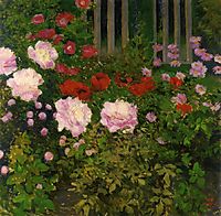 Blooming Flowers with Garden Fence, moser
