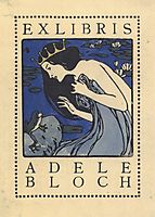 Exlibris Adele Bloch - Bookplate with princess and frog, c.1905, moser