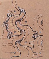 Fabric design with moving waves for Backhausen, 1902, moser
