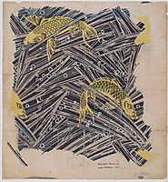 Fabric design with trout dance for Backhausen, 1899, moser