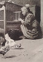 Girls in henhouse, 1897, moser