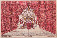 Stage design for -Jeep from the mountain- of Louis Holzberg, stage 2 - Night, c.1912, moser