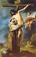 Saint Francis of Assisi embracing the crucified Christ, murillo