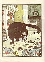 Illustration for the book -How mice buried the cat- by Zhukovsky, 1910, narbut