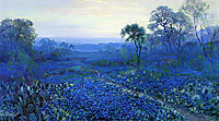 Bluebonnet Landscape with Catci, Road and Mountain Laurel, onderdonk