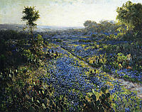 Field of Texas Bluebonnets and Prickly Pear Cacti, onderdonk