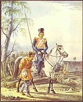 A Mounted Cossack Escorting a Peasant, c.1825, orlowski