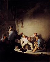 Peasants Drinking and Making Music in a Barn, c.1635, ostadeadriaen