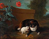 Chatte et chaton, et Chien et perroquet, 1737, oudry