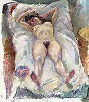 Woman Lying Down with Her Arms Raised, 1907, pascin
