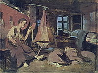 Night in the hut. Sketch for -Sleeping Children-, perov