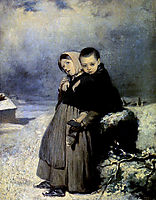 Orphans in the cemetery , 1864, perov