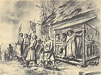 Procession on Easter. Sketch for the painting, 1860, perov
