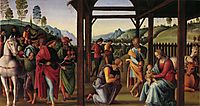 Altarpolyptychon, Predellatafel scene: Adoration of the Magi, 1496, perugino