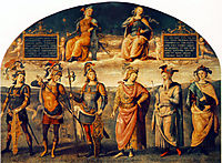 Fortitude and Temperance with Six Antique Heroes, 1497, perugino