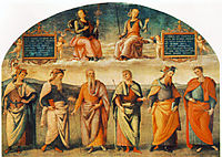 Prudence and Justice with Six Antique Wisemen, 1497, perugino
