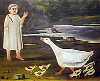 The girl and the goose with goslings, pirosmani