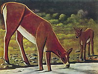Roe deer at a spring, pirosmani