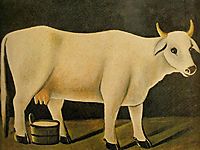 White cow on a black background, pirosmani