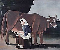 Woman milks a cow, 1916, pirosmani