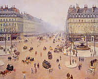 Avenue de l-Opera, Place du Thretre Francais Misty Weather, 1898, pissarro