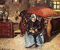 Elderly Woman Mending Old Clothes, Moret, 1902, pissarro