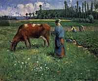 Girl Tending a Cow in Pasture, 1874, pissarro