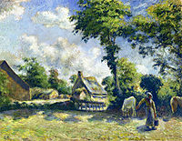 Landscape at Melleray, Woman Carrying Water to Horses, 1881, pissarro