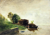 Laundress on the Banks of the River, c.1855, pissarro