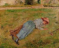 Resting, Peasant Girl Lying on the Grass, Pontoise, 1882, pissarro