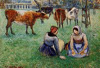 Seated Peasants Watching Cows, 1886, pissarro
