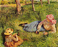 The Snack, Child and Young peasant at Rest, 1882, pissarro